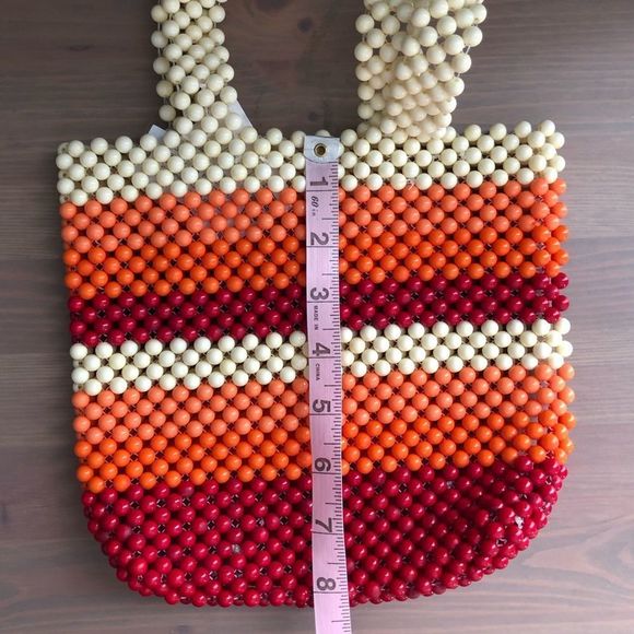 Urban Outfitters Retro Orange Red Cream Beaded Handbag NWT - Picture 10 of 11